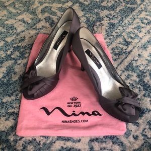 Nina New York Dark Grey Fabric Peep Toe Heels